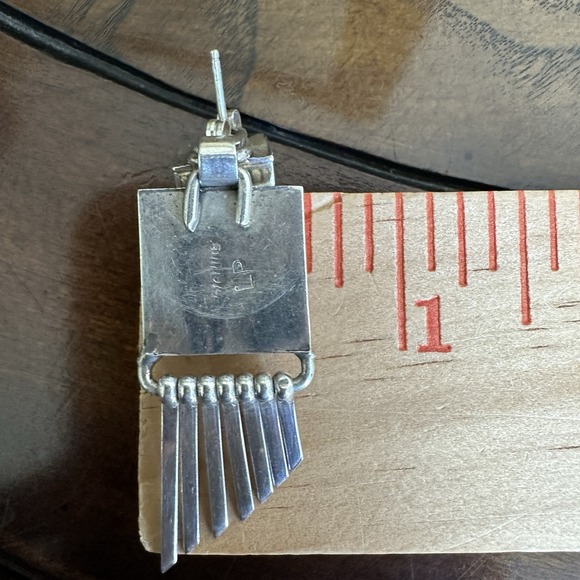 Native American Artisan LP Dangle Earrings 1.9 Inch Turquoise 925 Sterling 14.8g - Picture 9 of 9